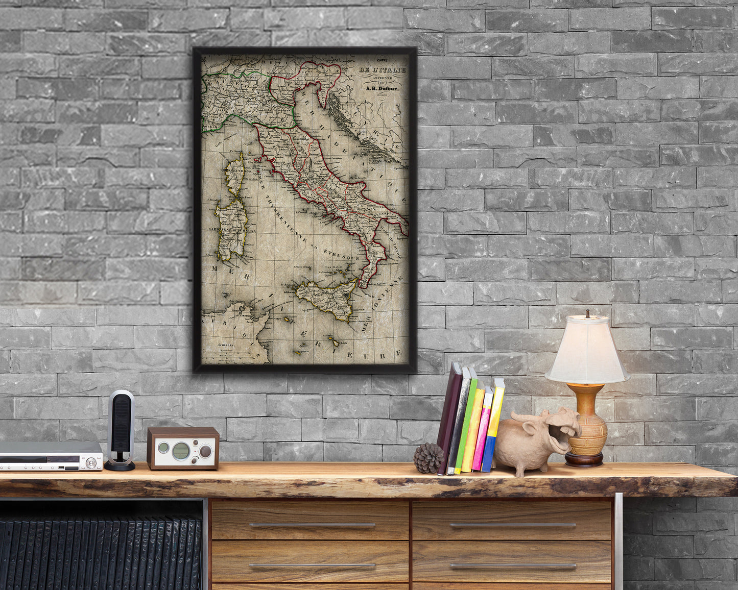 Italy Historical Map Wood Framed Print Art Wall Decor Gifts