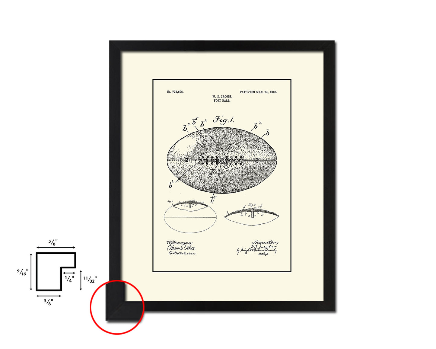 Football Sports Vintage Patent Artwork Black Frame Print Gifts