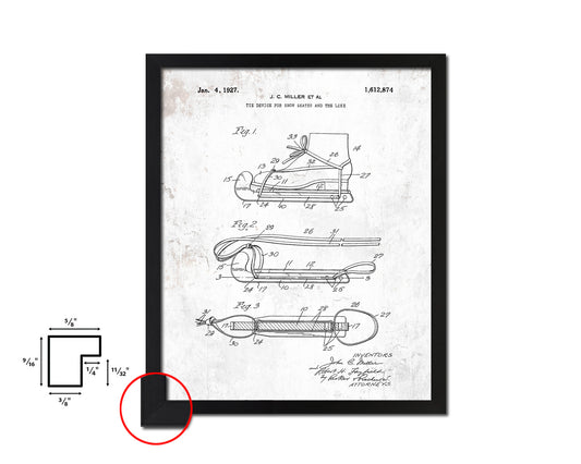 Ice Skate Tie Device Sports Vintage Patent Artwork Black Frame Print Gifts