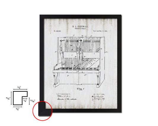 Upright Piano Music Vintage Patent Artwork Black Frame Print Gifts