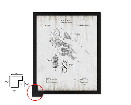 Baseball Curver Sports Vintage Patent Artwork Black Frame Print Gifts