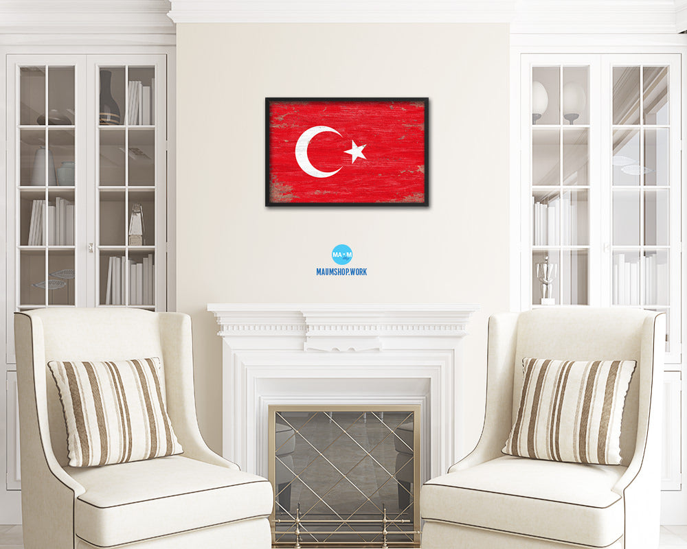 Turkey Shabby Chic Country Flag Wood Framed Print Wall Art Decor Gifts