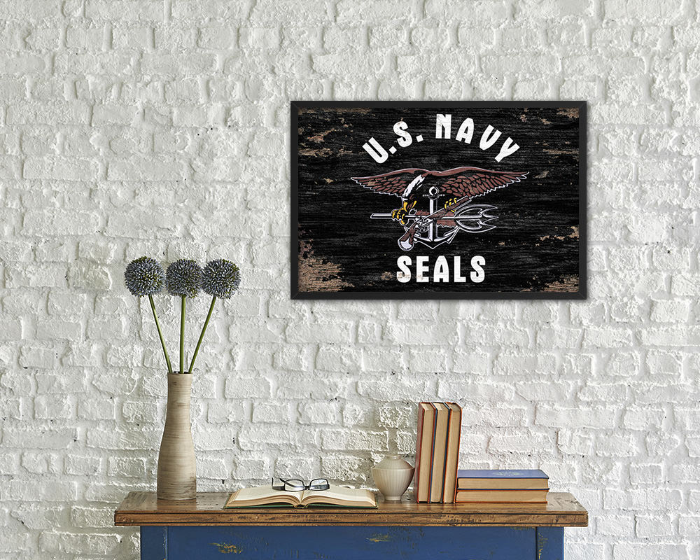 US Navy Seals Shabby Chic Military Flag Framed Print Decor Wall Art Gifts