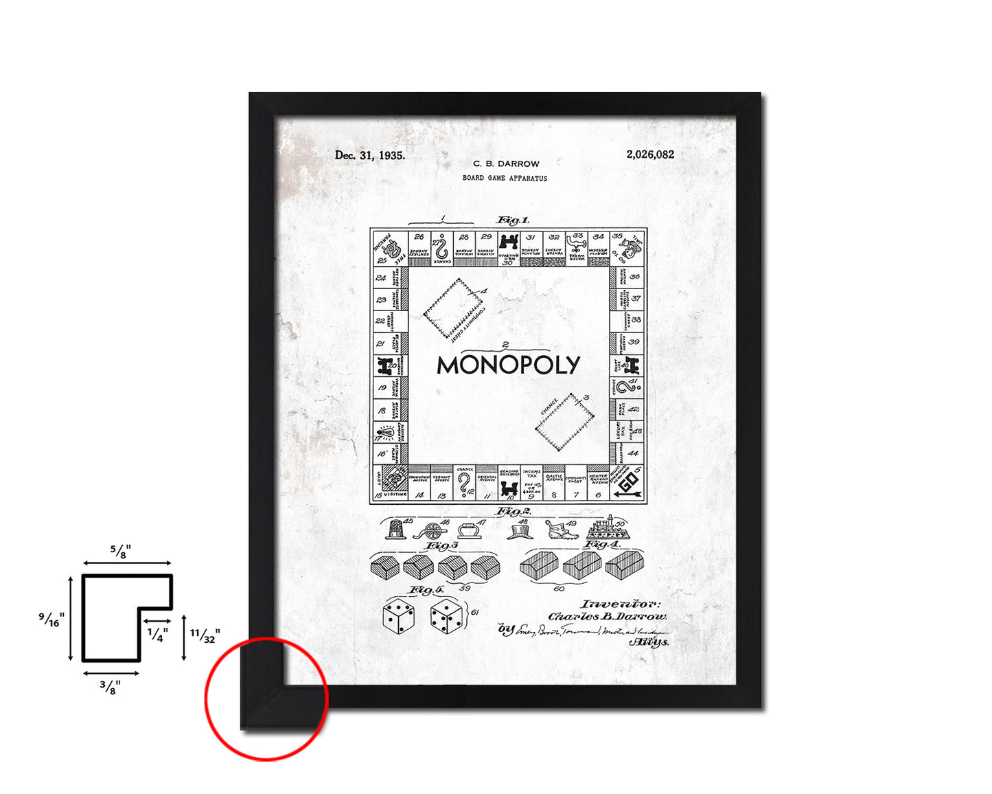 Monopoly Board Game Playing Card Vintage Patent Artwork Black Frame Print Gifts