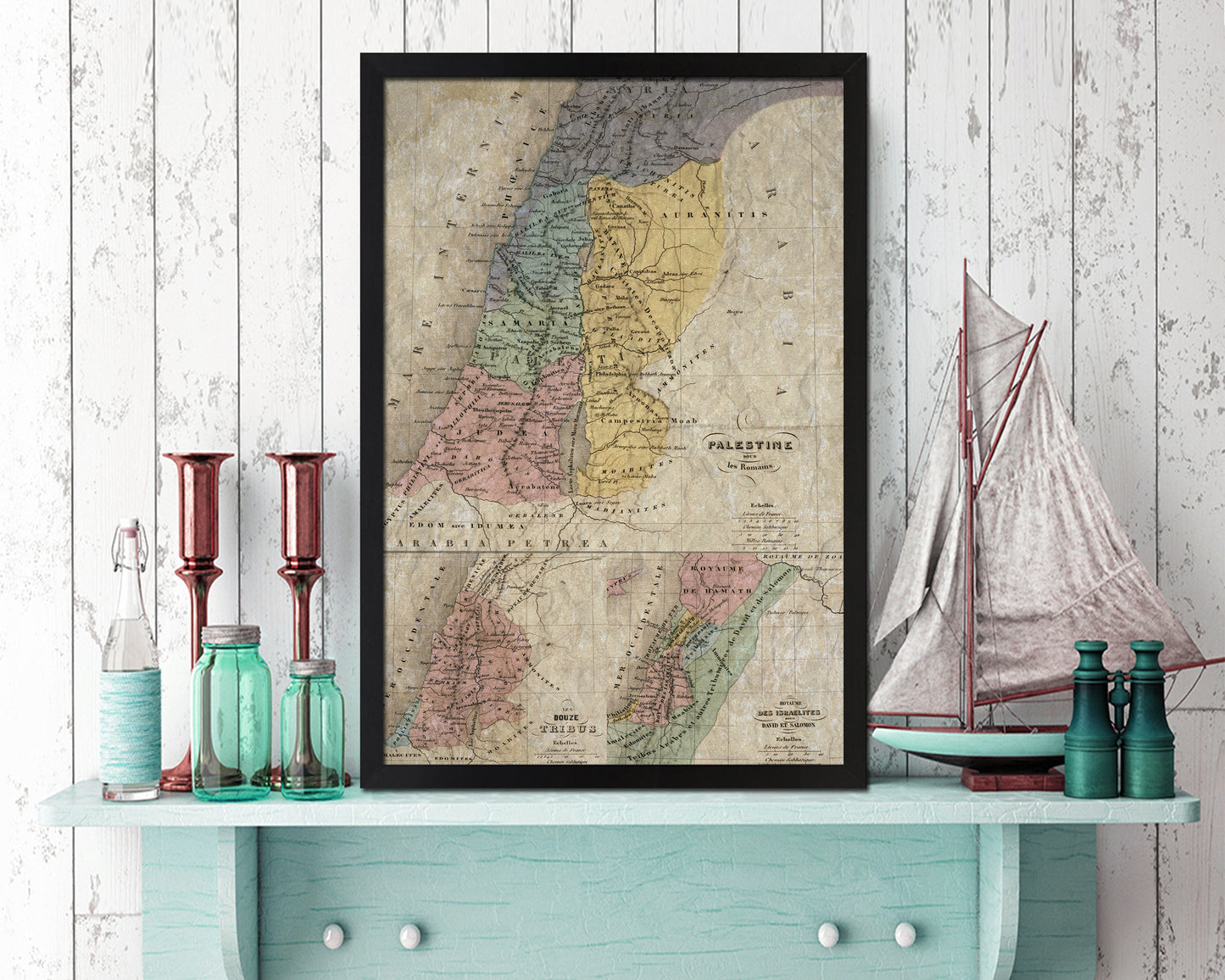 Holy Land Romans David Solomon Israel Palestine Historical Map Wood Framed Print Art Wall Decor Gifts