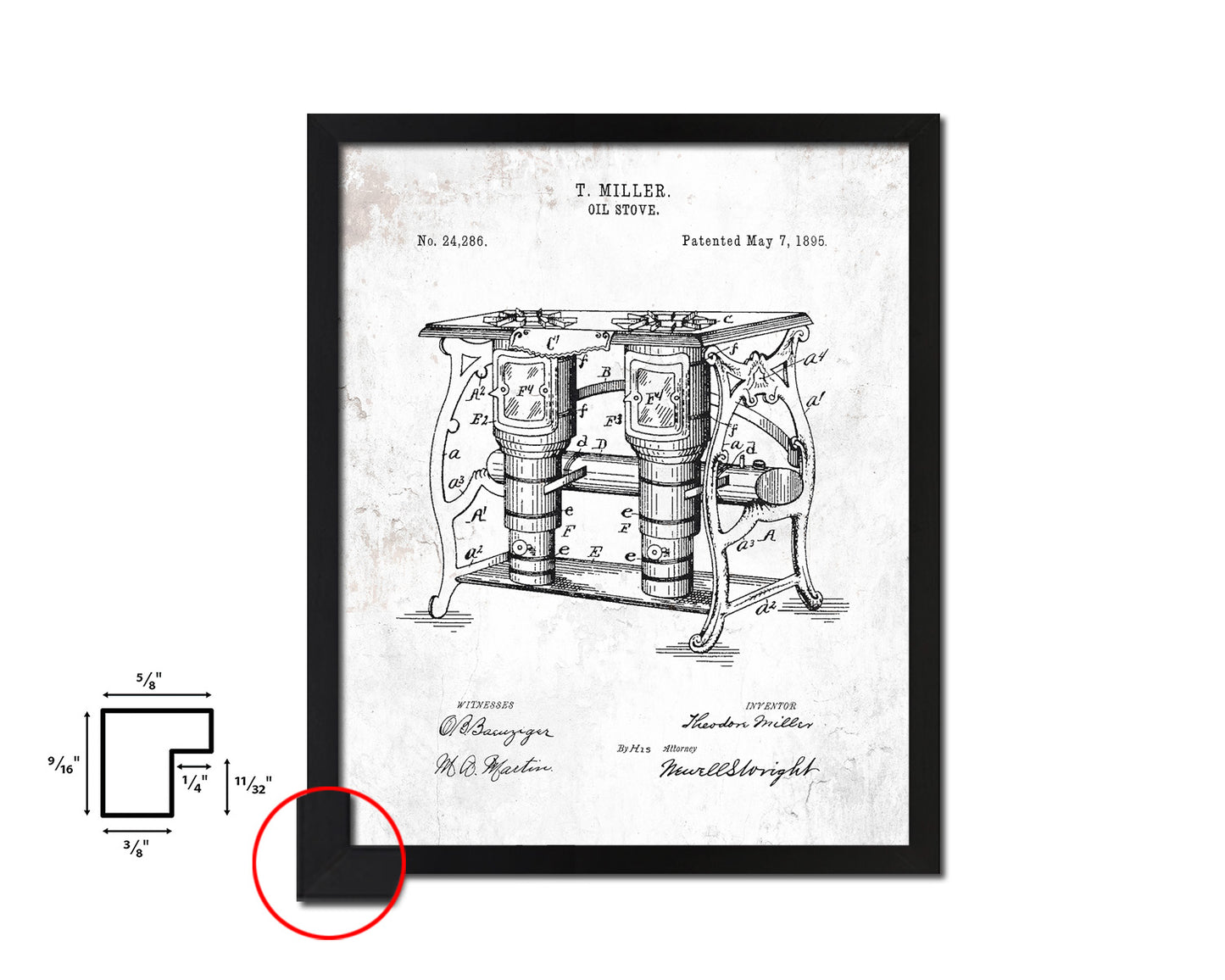 Oil Stove Kitchen Vintage Patent Artwork Black Frame Print Wall Art Decor Gifts