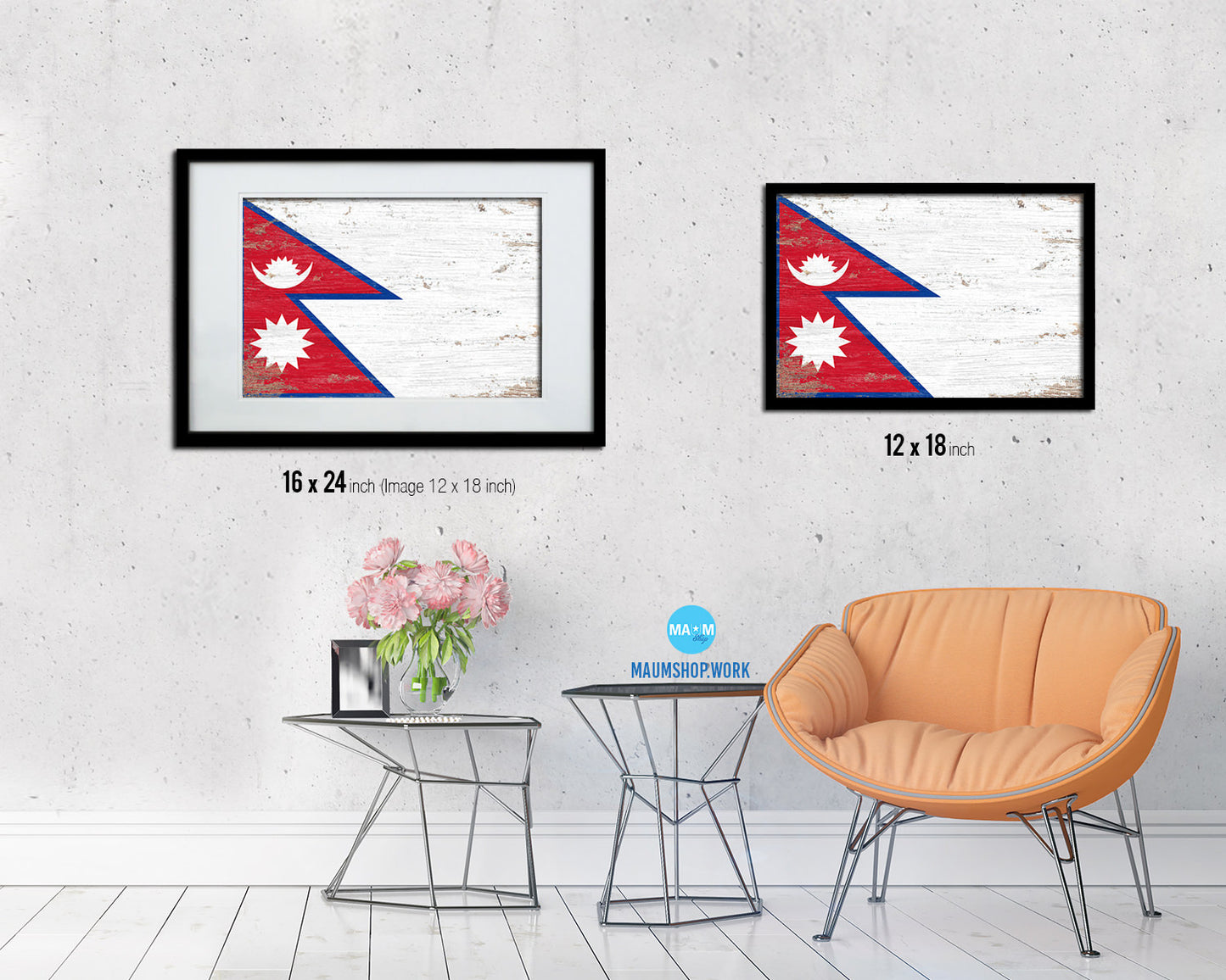 Nepal Shabby Chic Country Flag Wood Framed Print Wall Art Decor Gifts