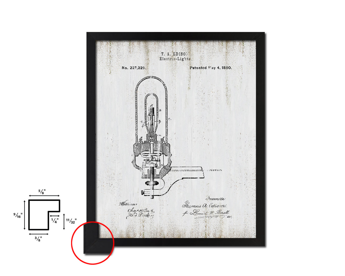 Electric Lights Edison Vintage Patent Artwork Black Frame Print Wall Art Decor Gifts