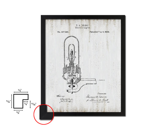 Electric Lights Edison Vintage Patent Artwork Black Frame Print Wall Art Decor Gifts