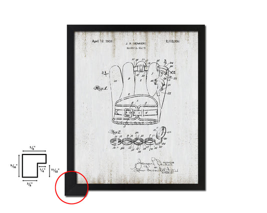 Baseball Glove Sports Vintage Patent Artwork Black Frame Print Gifts