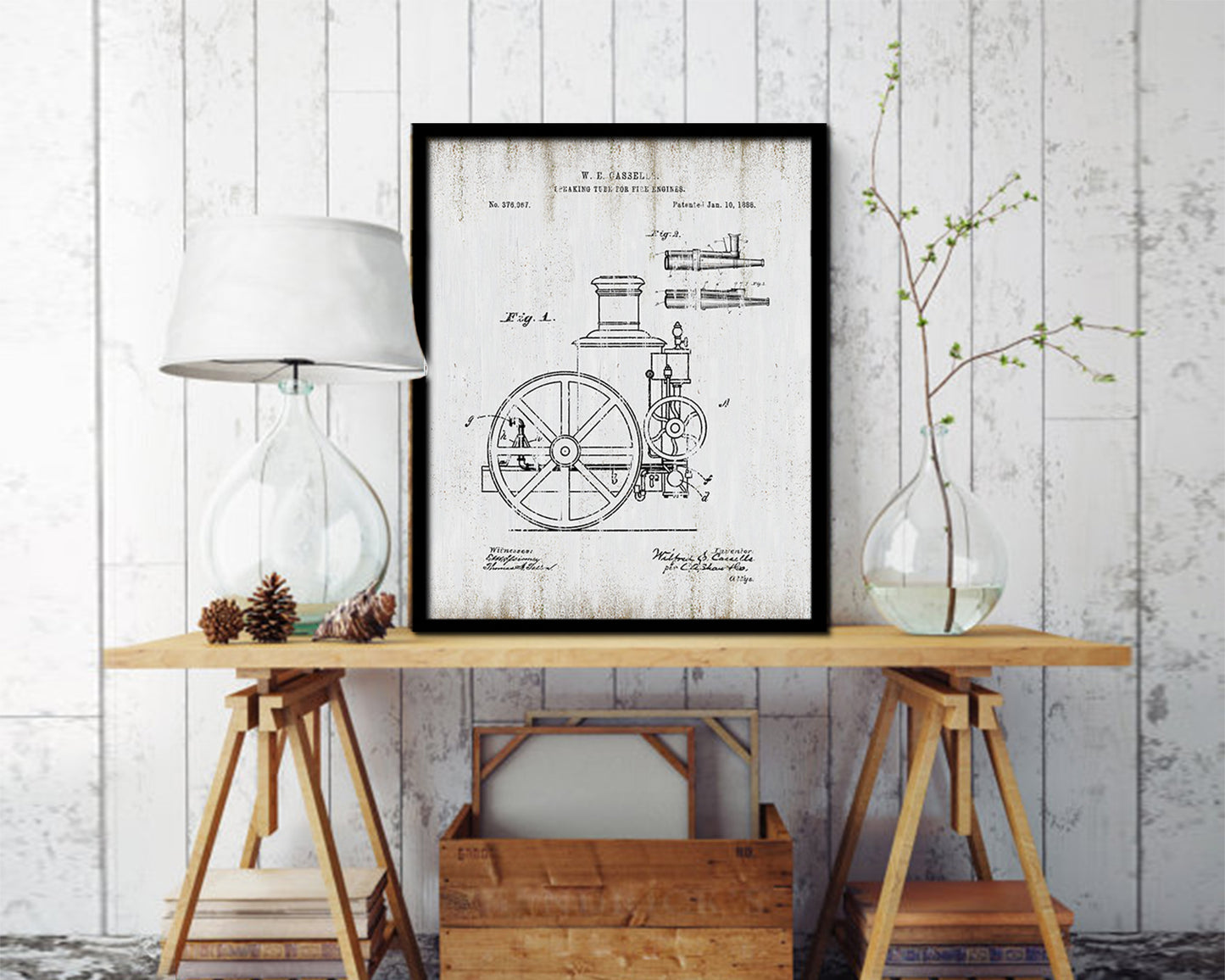 Speaking Tube Engines Firefighter Vintage Patent Artwork Black Frame Print Gifts