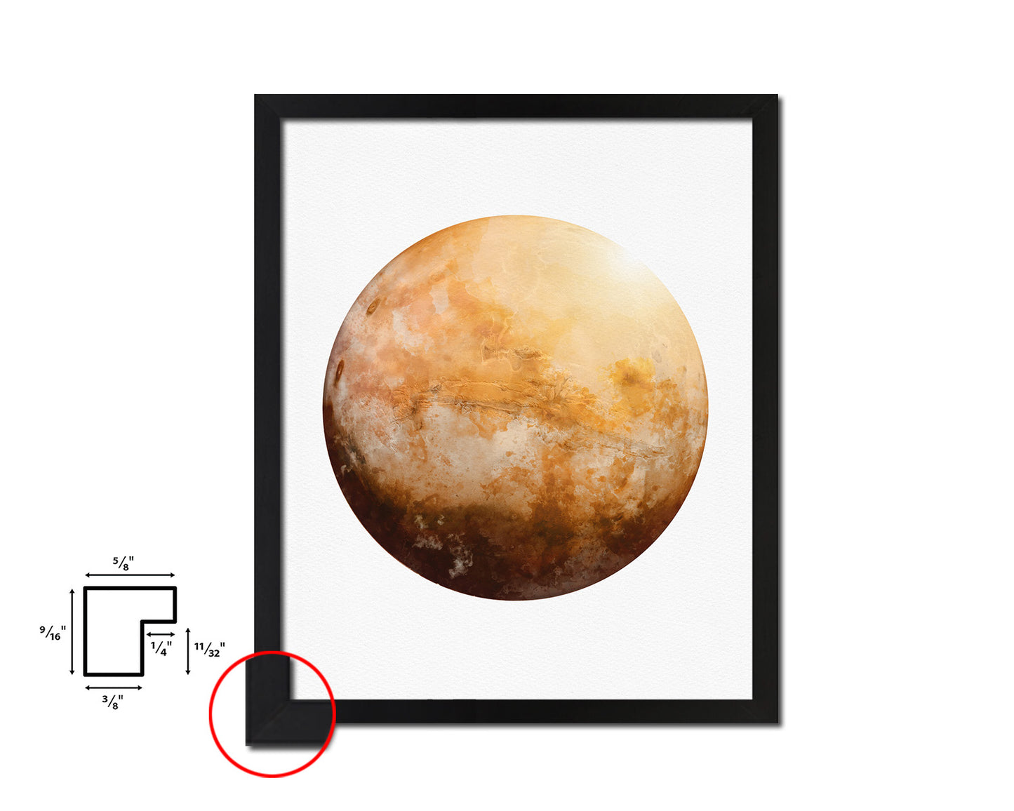 Mars Planet Prints Watercolor Solar System Wood Framed Paper Print Wall Art Decor Gifts