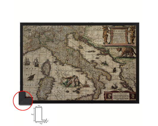 Italy Henricus Hondius Historical Map Framed Print Art Wall Decor Gifts