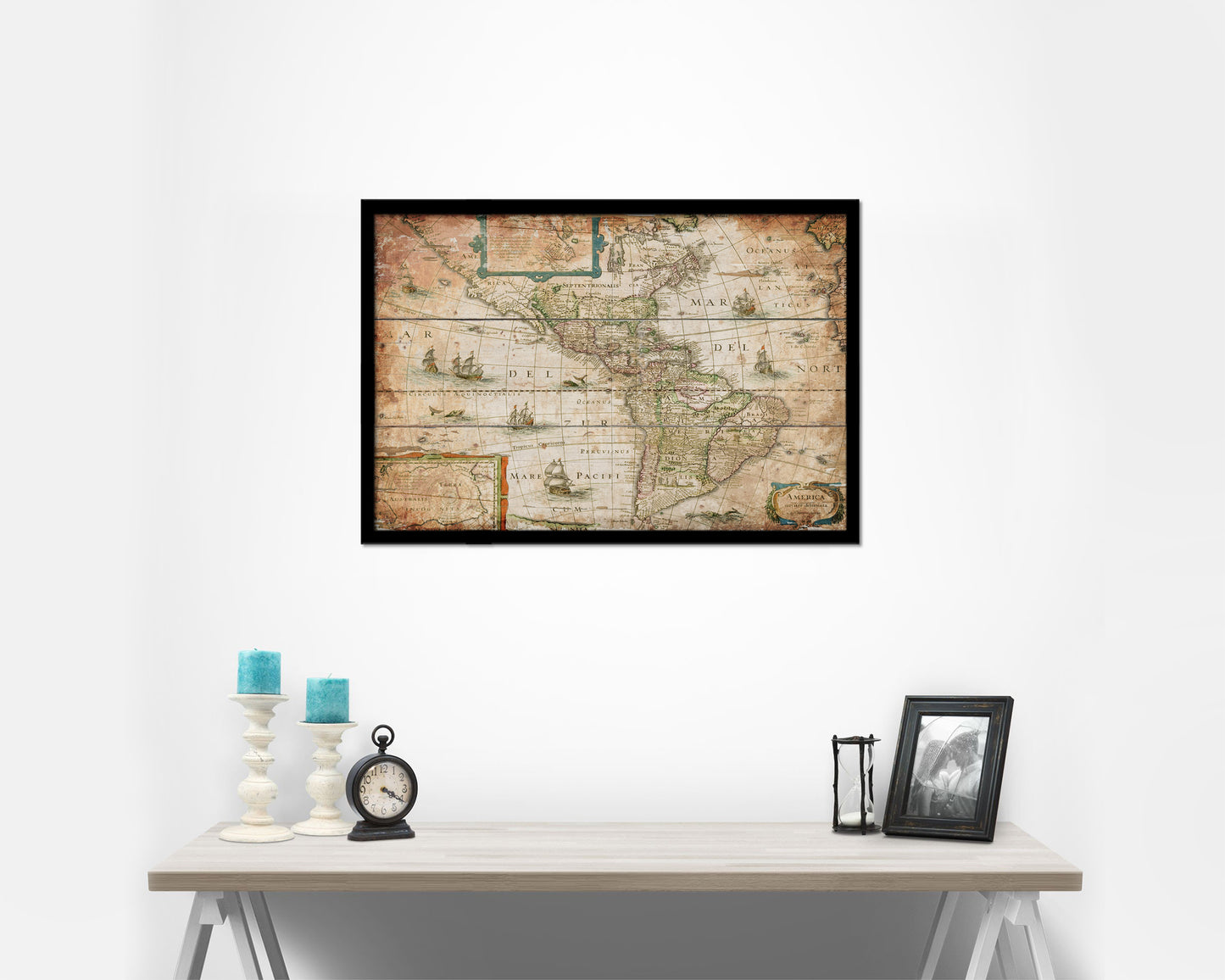 North and South America Cartographic Antique Map Framed Print Art Wall Decor Gifts