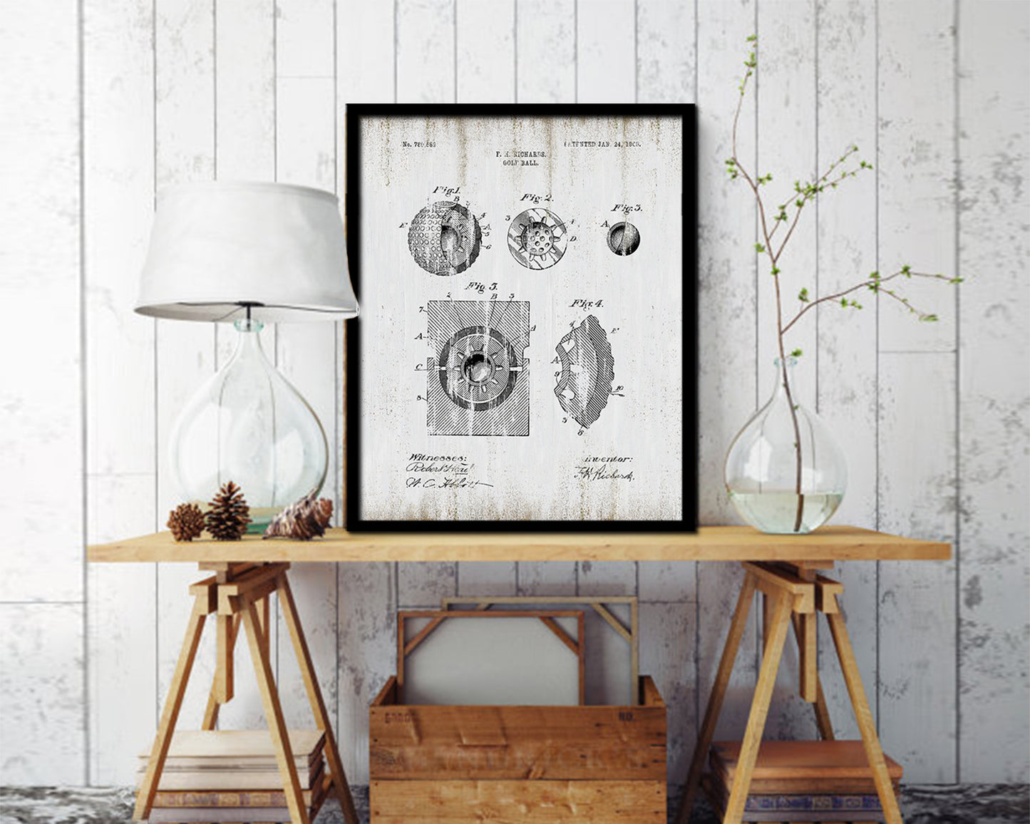 Golf Ball Sports Vintage Patent Artwork Black Frame Print Gifts