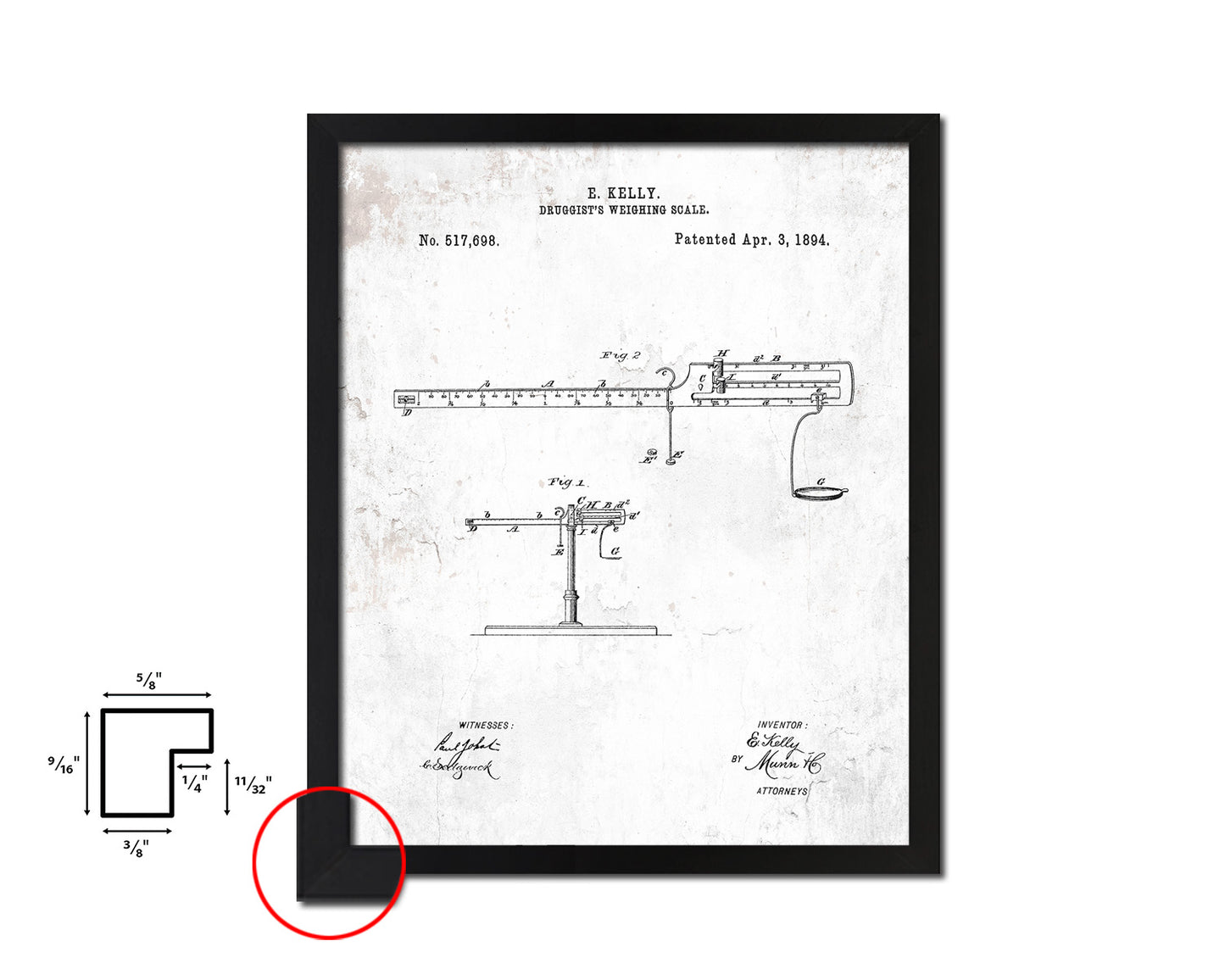 Weighing Scale Pharmacist Vintage Patent Artwork Black Frame Print Gifts