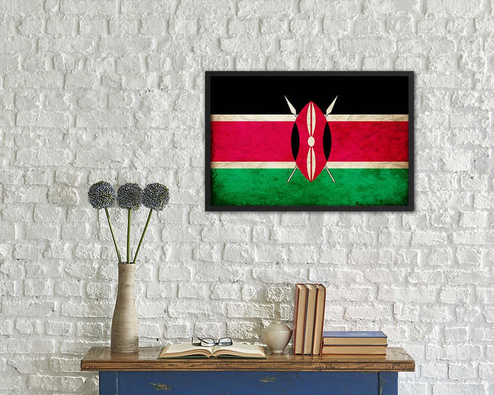 Kenya Country Vintage Flag Wood Framed Print Wall Art Decor Gifts