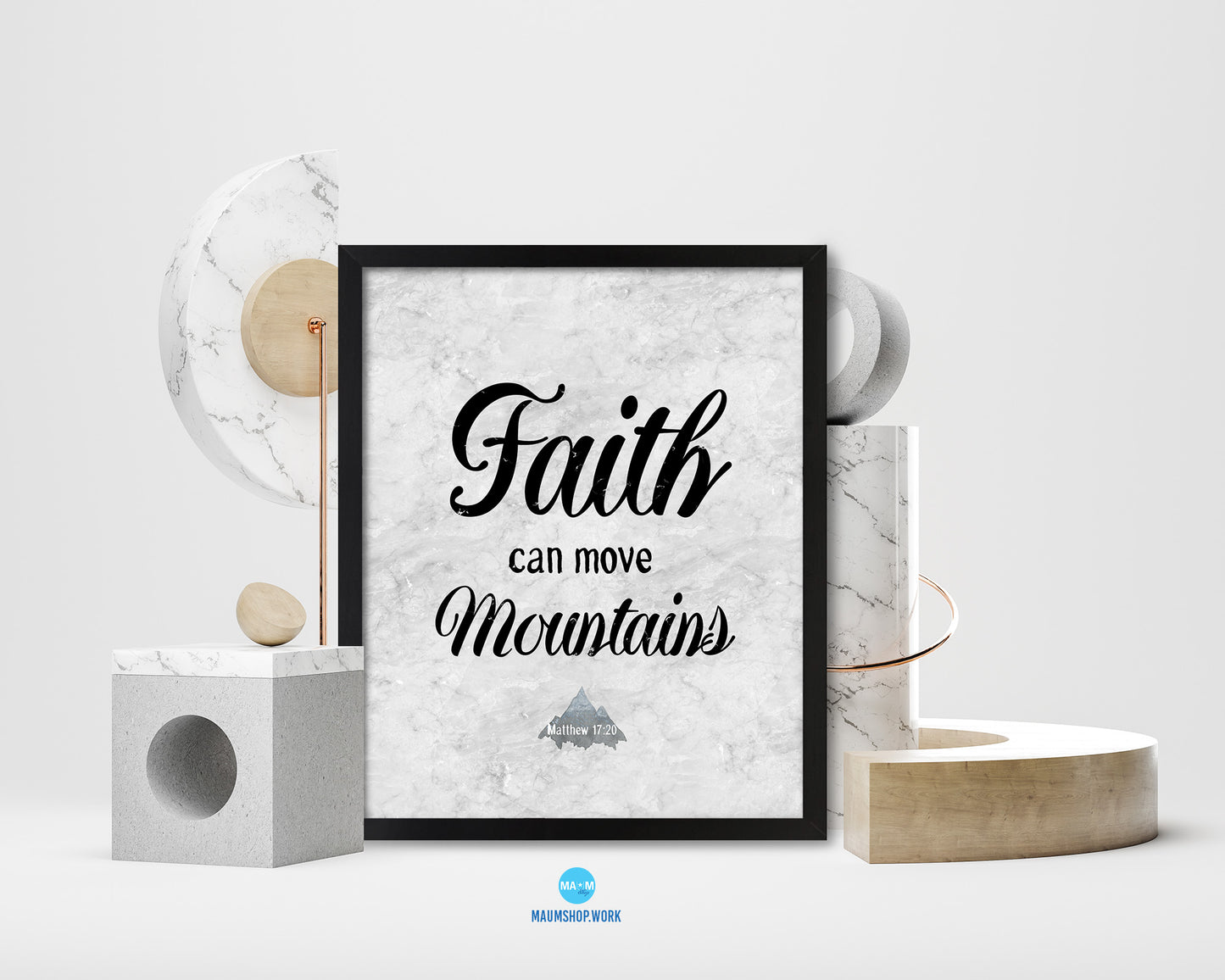 Faith Can Move Mountains, Matthew 17:20 Bible Scripture Verse Framed Print Wall Art Decor Gifts