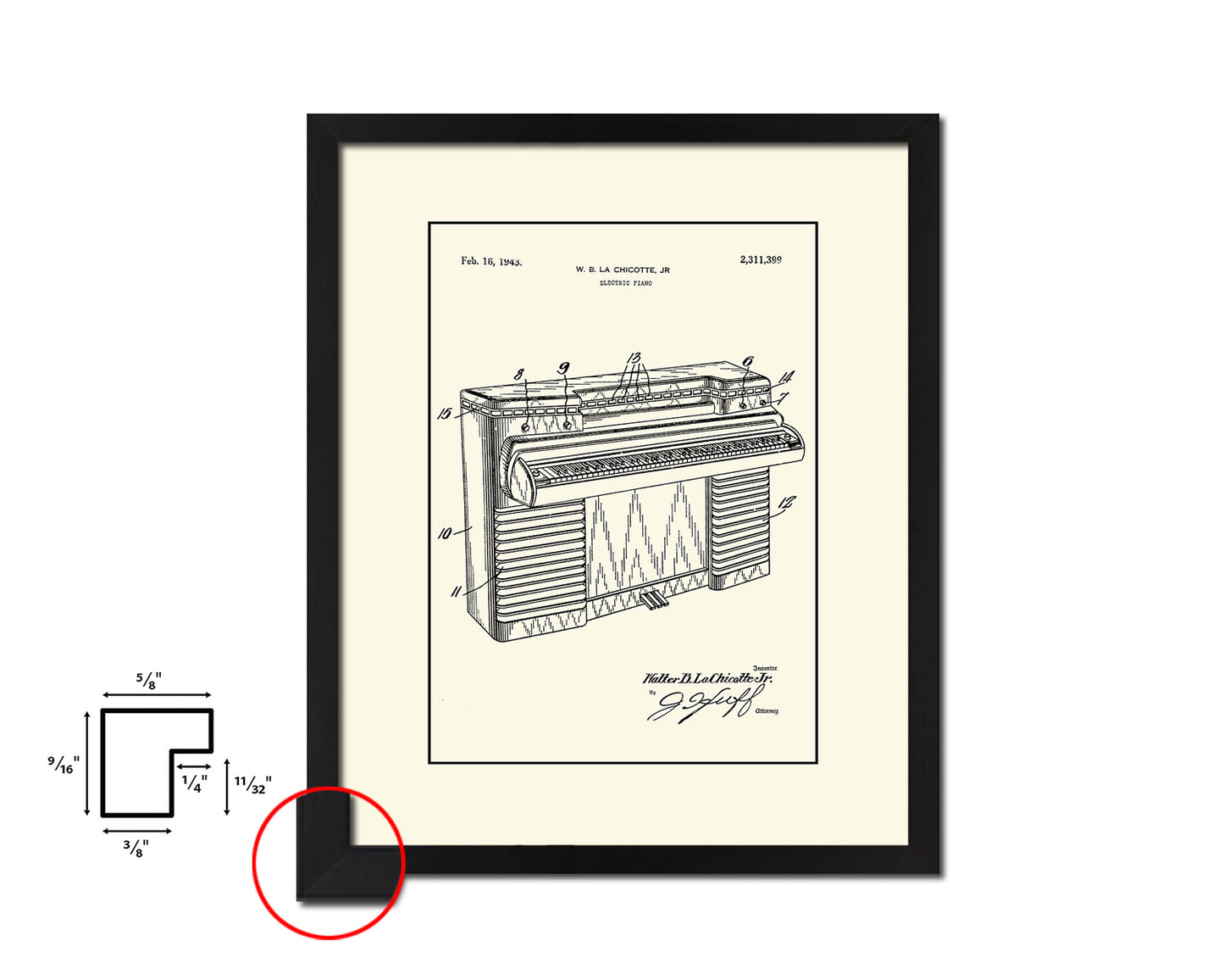 Piano Electric Music Vintage Patent Artwork Black Frame Print Wall Art Decor Gifts