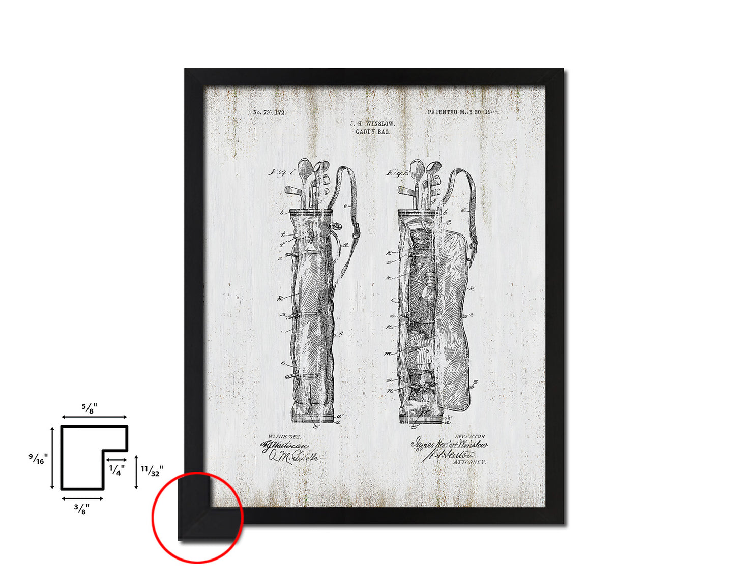 Golf Caddy Bag Sports Vintage Patent Artwork Black Frame Print Gifts