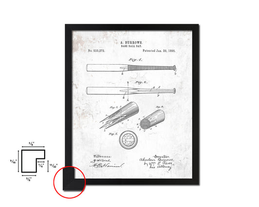 Baseball Bat Sports Vintage Patent Artwork Black Frame Print Wall Art Decor Gifts