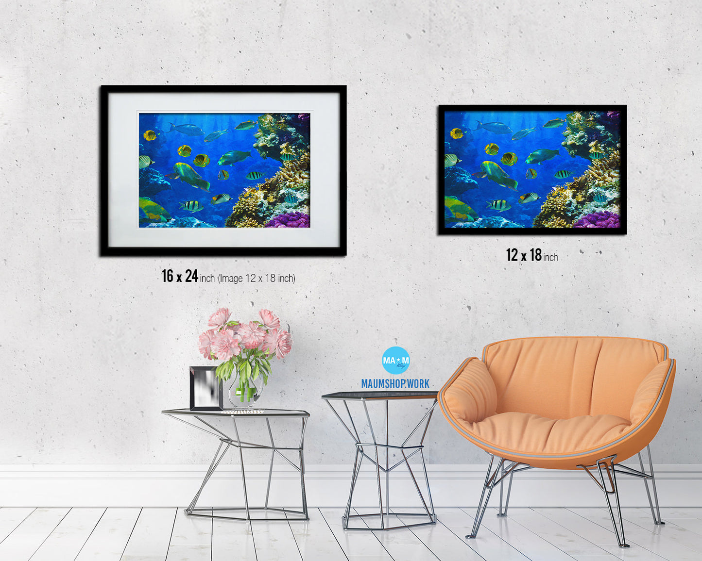 Tropical Fish on a coral reef Landscape Painting Print Art Frame Home Wall Decor Gifts