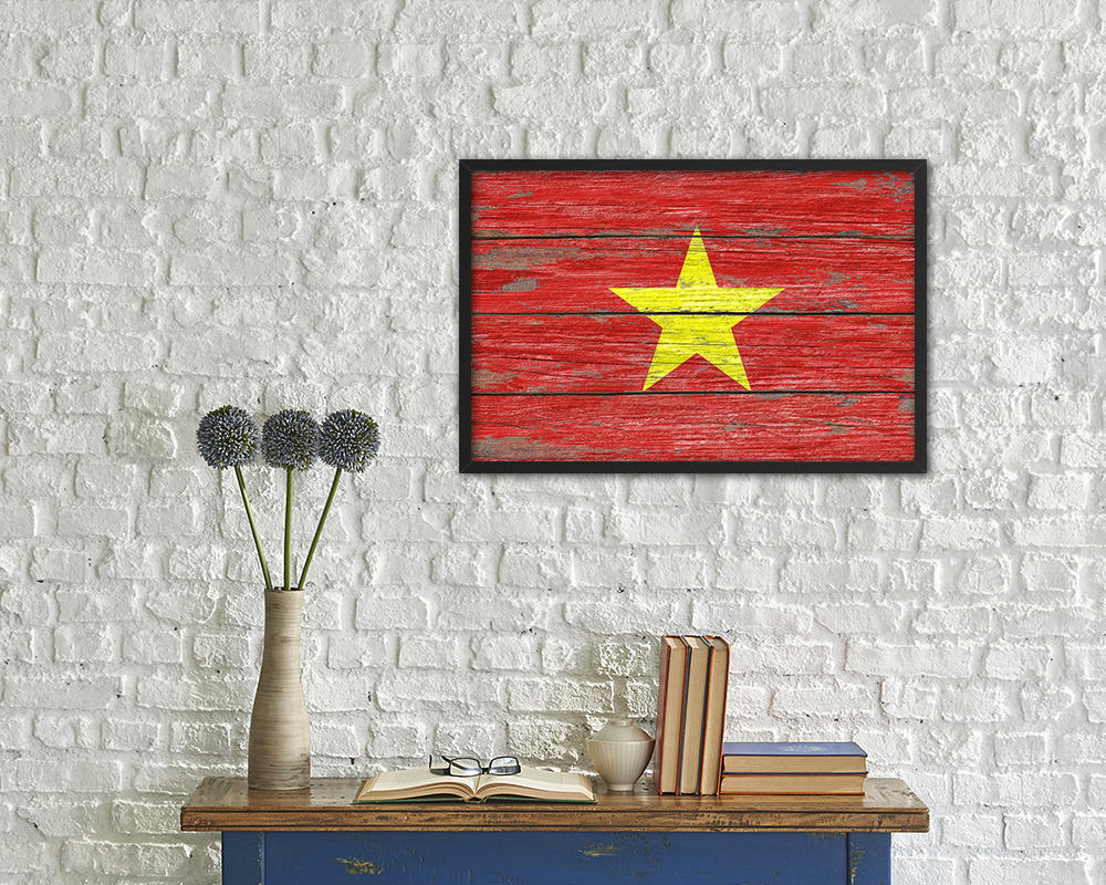 Vietnam Country Wood Rustic National Flag Wood Framed Print Wall Art Decor Gifts