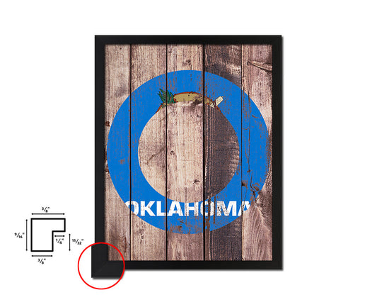 Oklahoma State Initial Flag Wood Framed Paper Print Decor Wall Art Gifts, Wood