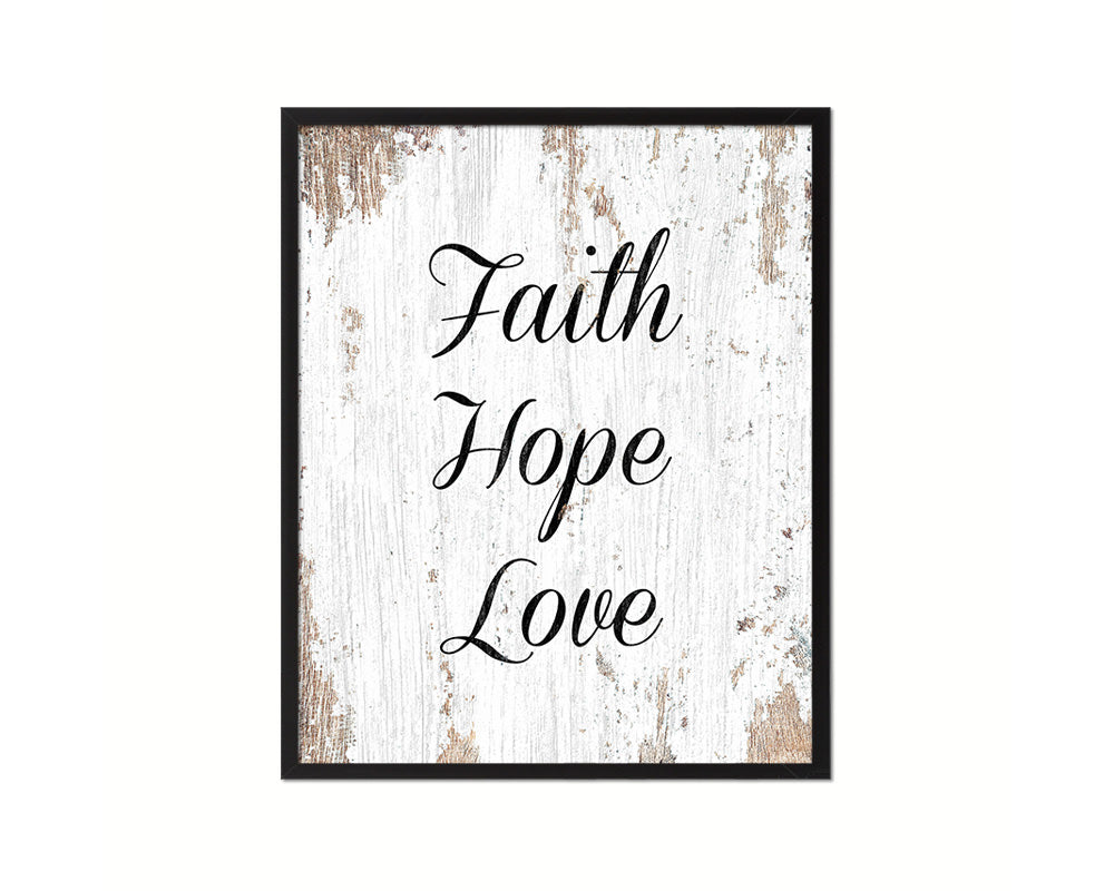 Faith Hope Love Quote Wood Framed Print Home Decor Wall Art Gifts