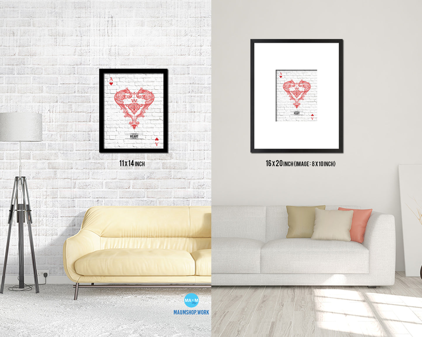 Heart Ace Cards Fine Art Paper Prints Wood Framed Wall Art Decor Gifts