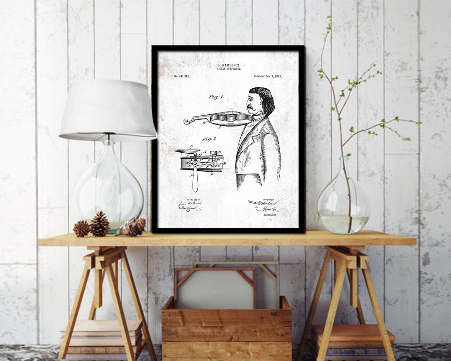 Violin Supporter Music Vintage Patent Artwork Black Frame Print Wall Art Decor Gifts