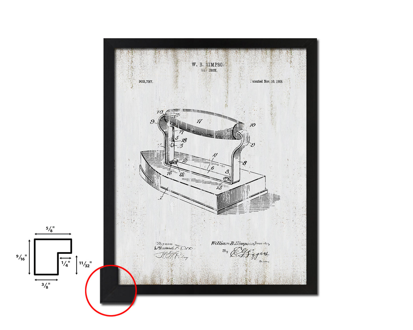 Sad Iron Home Vintage Patent Artwork Black Frame Print Wall Art Decor Gifts