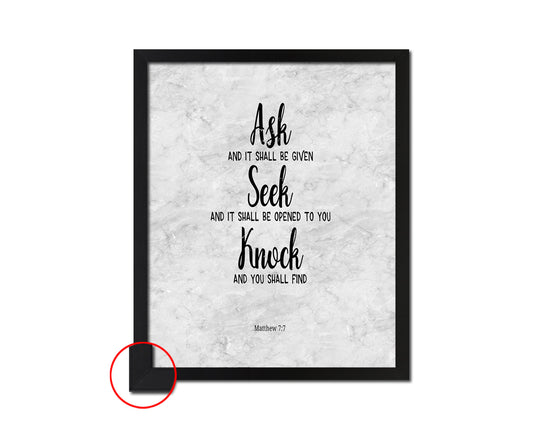 Ask Seek and Knock, Matthew 7:7 Bible Scripture Verse Framed Print Wall Art Decor Gifts