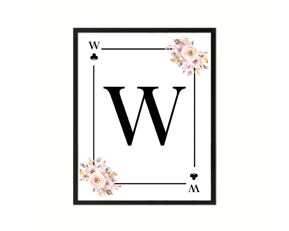 Letter W Personalized Boho Monogram Clover Card Decks Framed Print Wall Art Decor Gifts