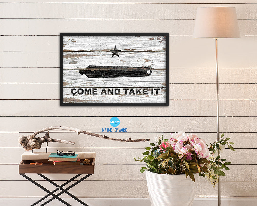 Come and take it Wood Rustic Flag Wood Framed Print Wall Art Decor Gifts