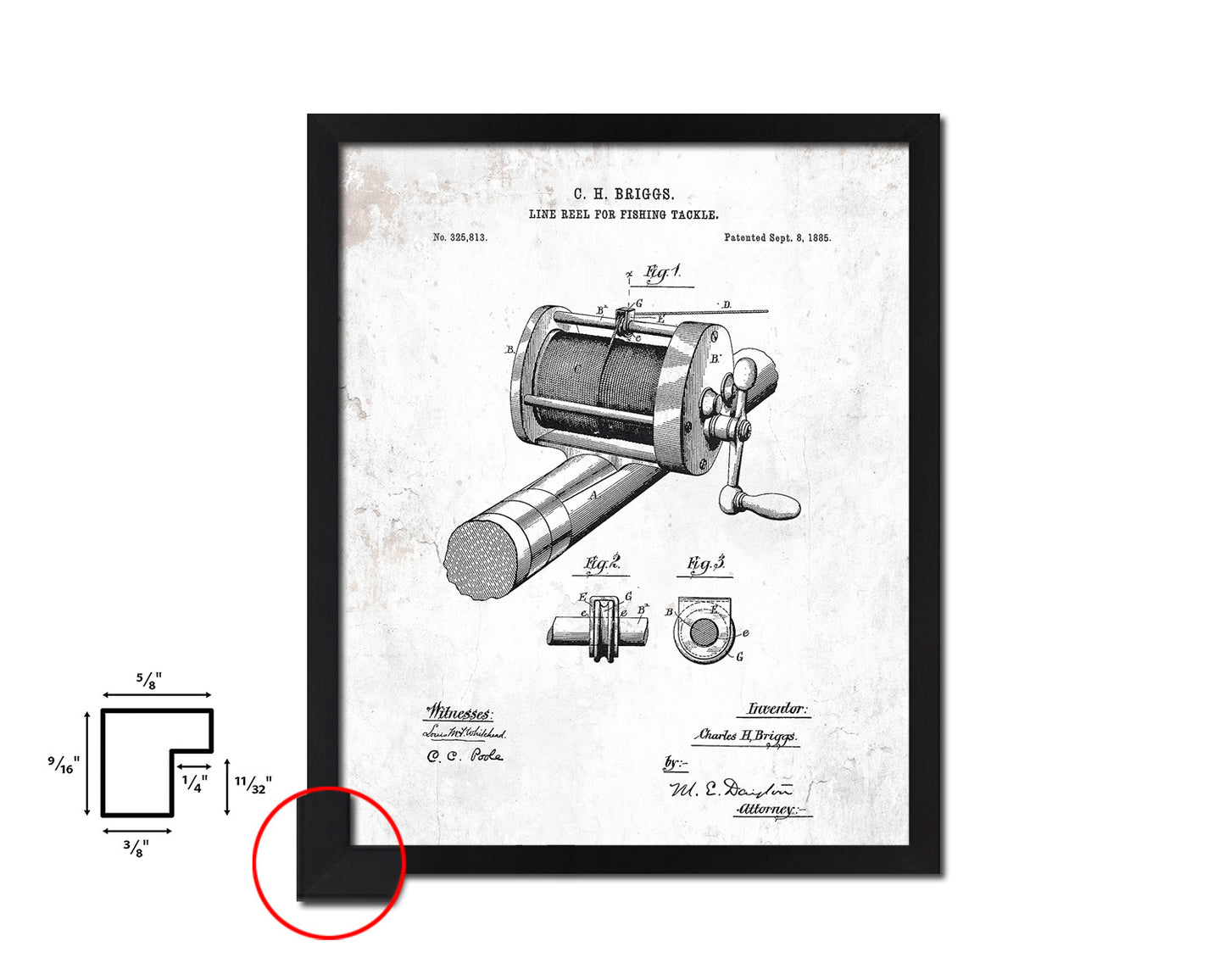 Line Reel Fishing Vintage Patent Artwork Black Frame Print Wall Art Decor Gifts