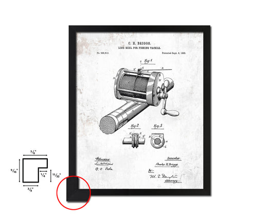 Line Reel Fishing Vintage Patent Artwork Black Frame Print Wall Art Decor Gifts