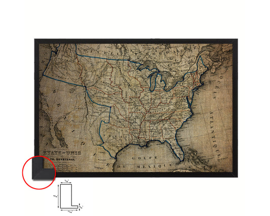 United States Vintage Map Framed Print Art Wall Decor Gifts