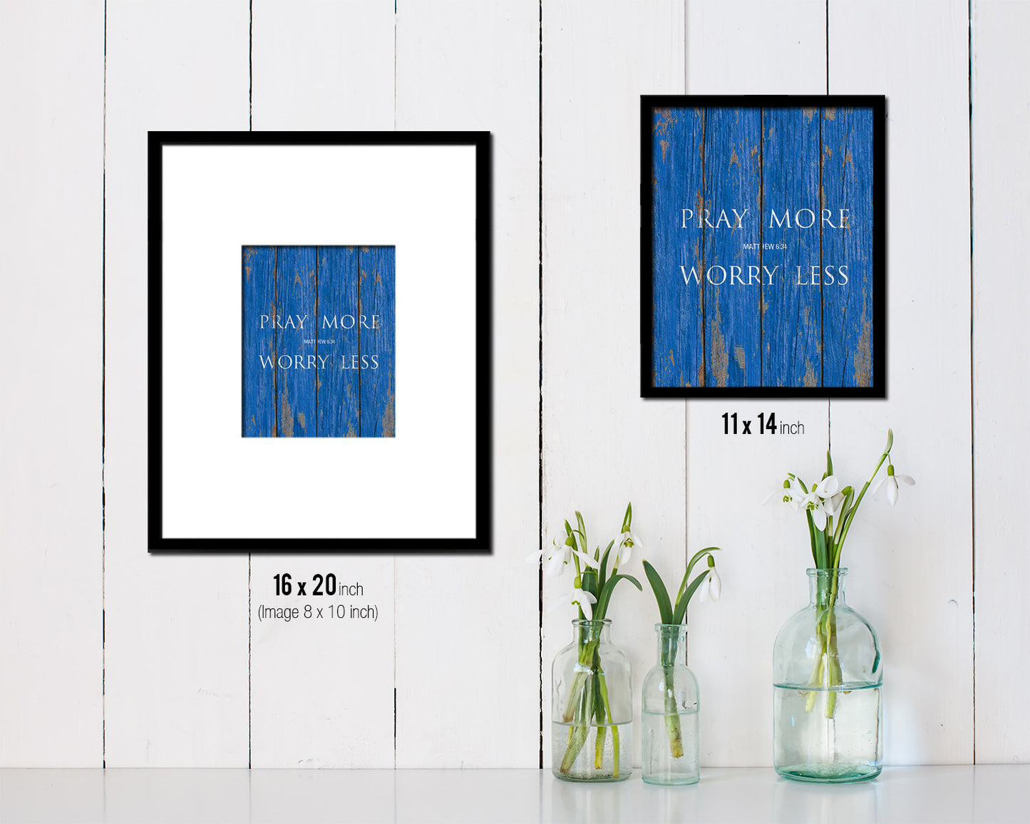 Pray more Worry less, Matthew 6:34 Quote Framed Print Home Decor Wall Art Gifts