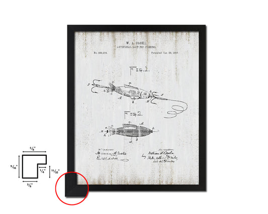 Artificial Bait Fishing Vintage Patent Artwork Black Frame Print Wall Art Decor Gifts