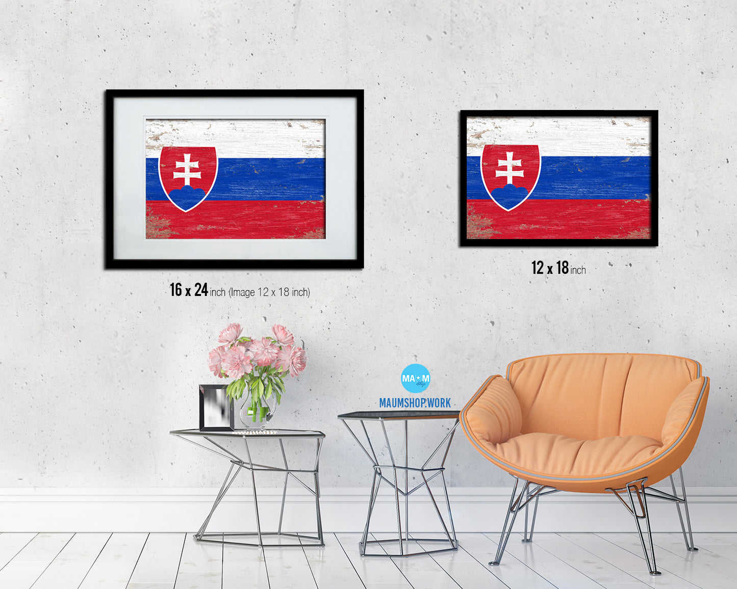 Slovakia Shabby Chic Country Flag Wood Framed Print Wall Art Decor Gifts