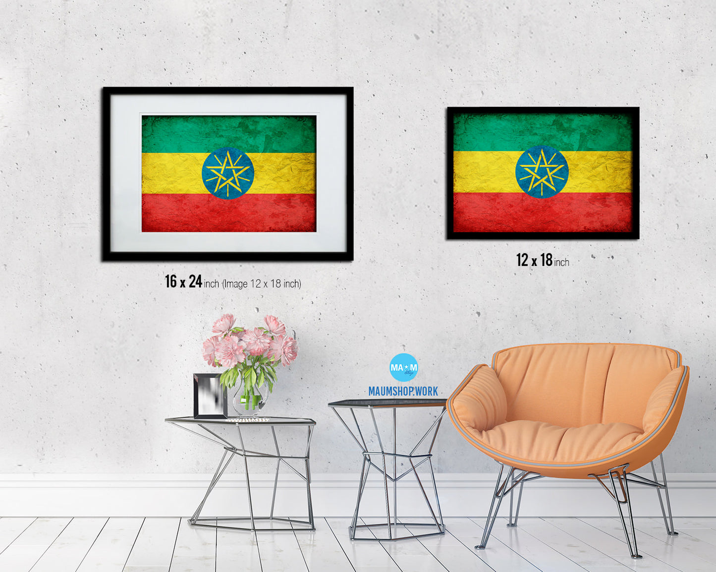 Ethiopia Country Vintage Flag Wood Framed Print Wall Art Decor Gifts