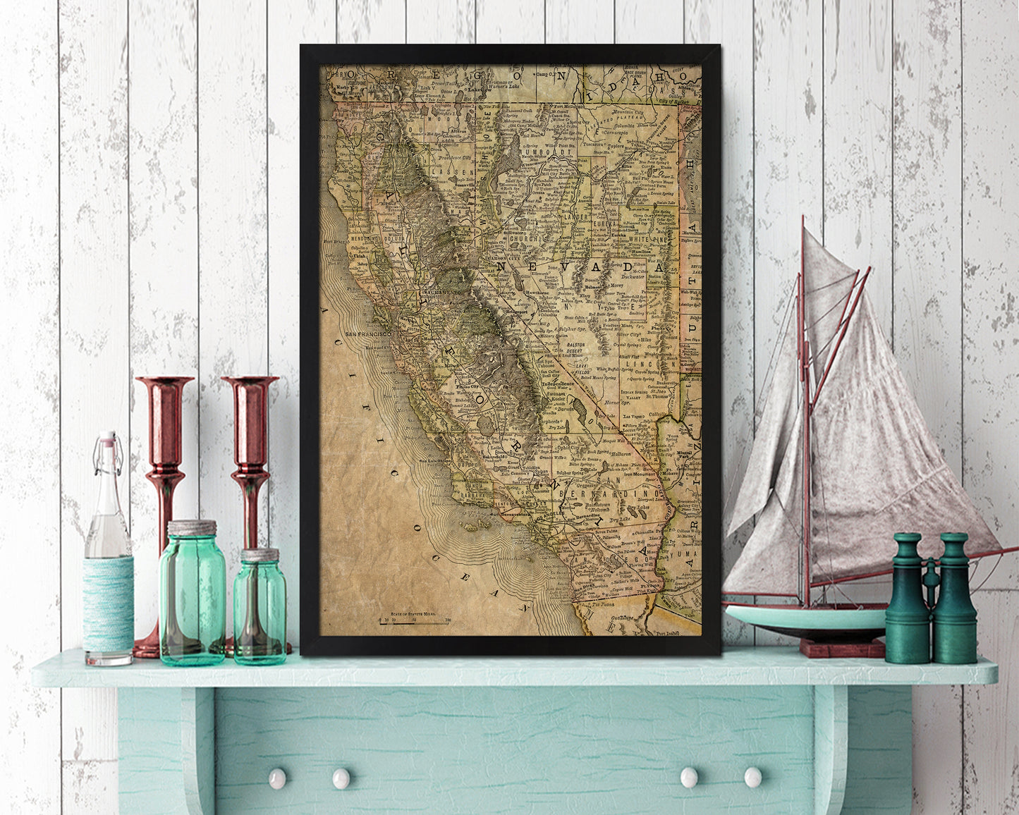 California Historical Map Framed Print Art Gifts