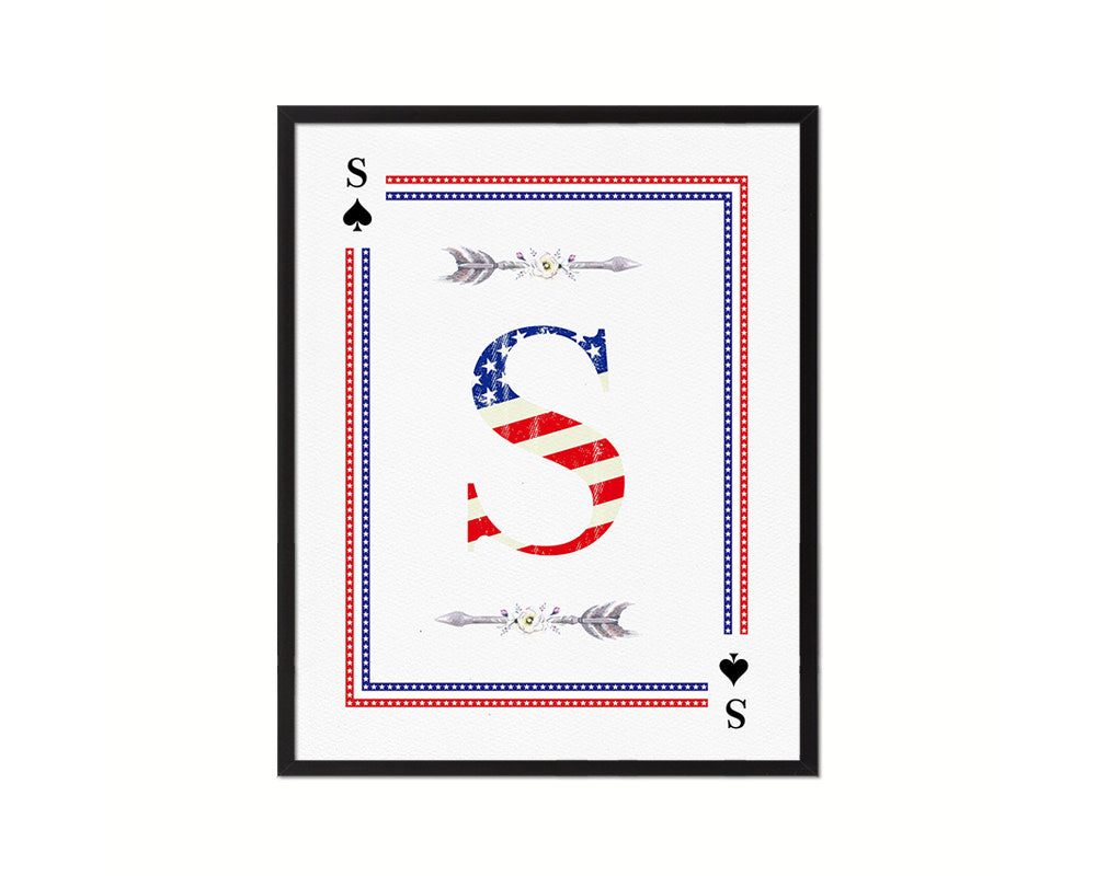 Letter S Custom Monogram Card Decks Spade American Flag Framed Print Wall Art Decor Gifts