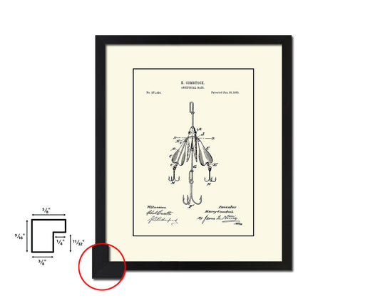 Artificial Bait Fishing Vintage Patent Artwork Black Frame Print Wall Art Decor Gifts