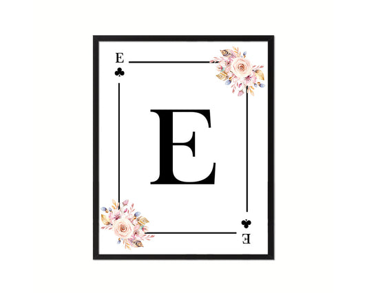 Letter E Personalized Boho Monogram Clover Card Decks Framed Print Wall Art Decor Gifts