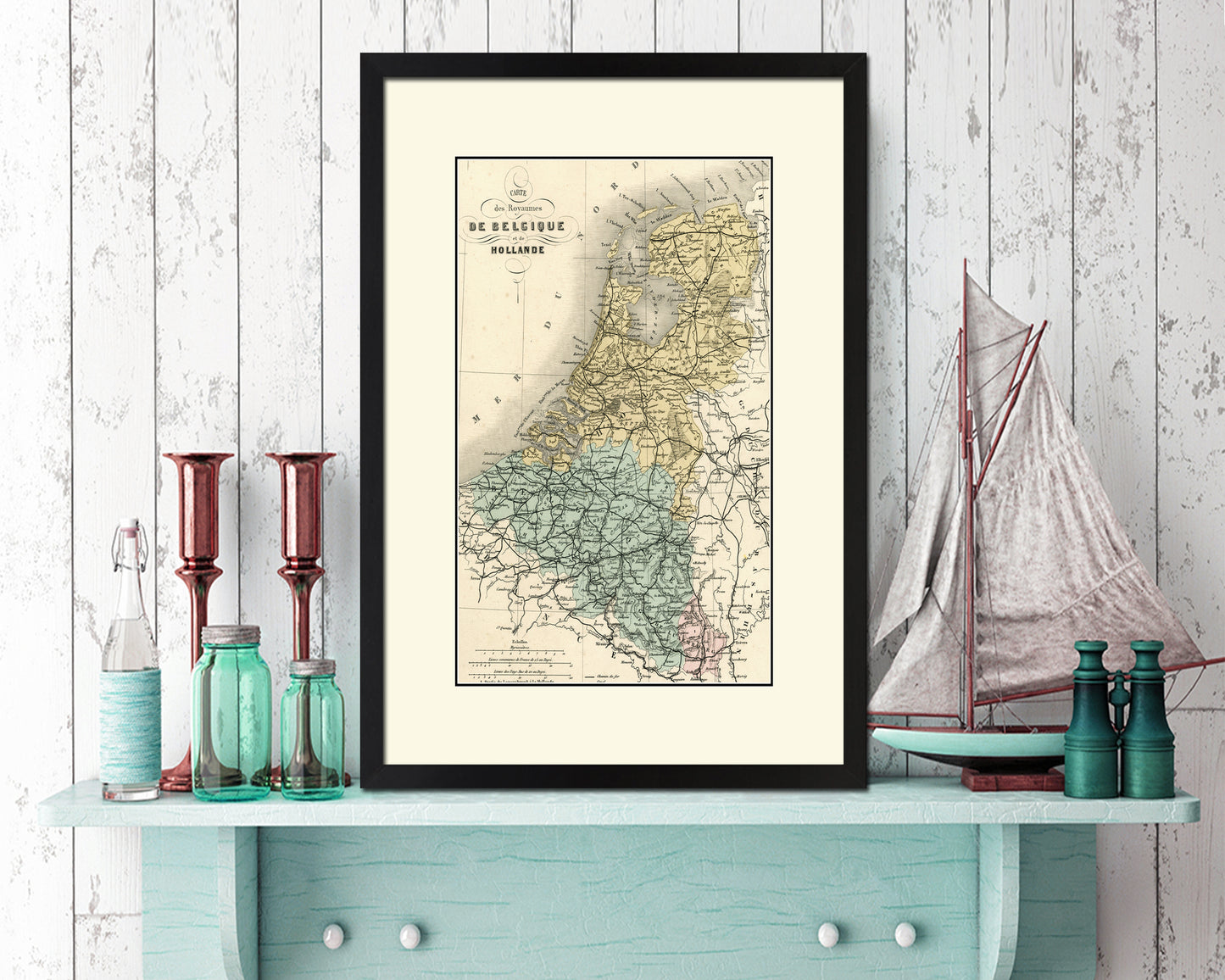 Holland and Belgium Old Map Wood Framed Print Art Wall Decor Gifts