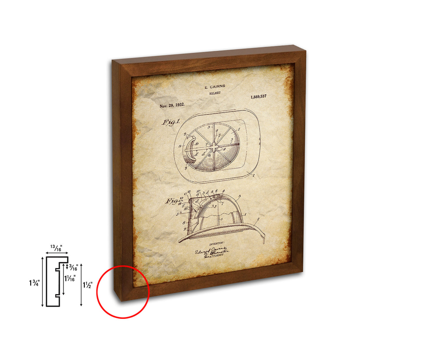 Firefighter Helmet Firefighter Vintage Patent Artwork Walnut Frame Gifts