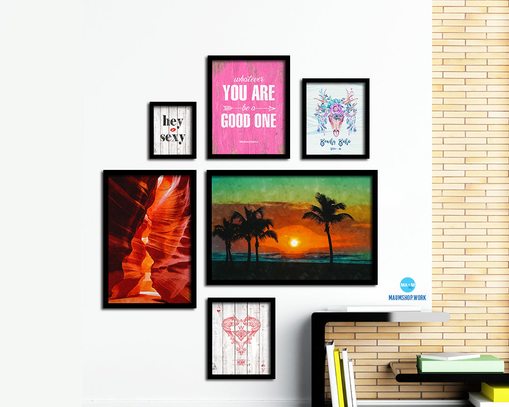 Sunrise Palms Beach Artwork Painting Print Art Frame Home Wall Decor Gifts