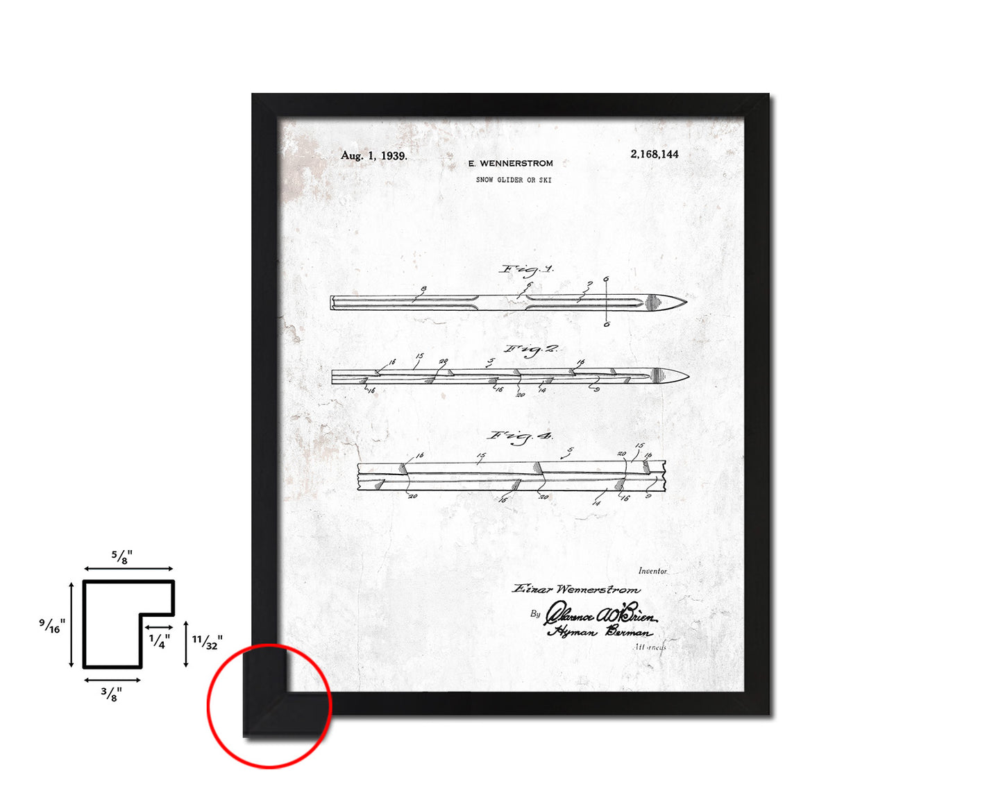 Ski Sports Vintage Patent Artwork Black Frame Print Gifts